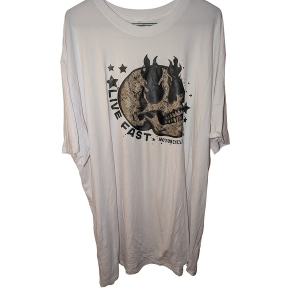 Royal Apparel Mens 3XL White Live Fast Motorcycle Skull Graphic‎ T-Shirt Tee